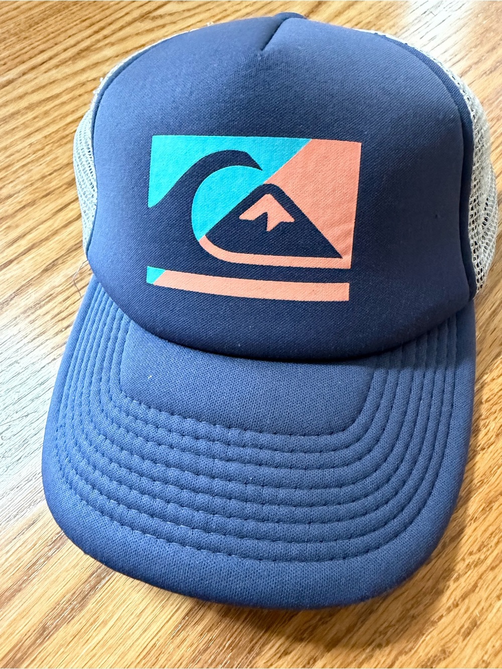 Quiksilver Boys Navy Trucker Hat with Teal & Coral Logo